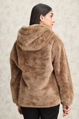 PLUSH HOODED JACKET-CAMEL