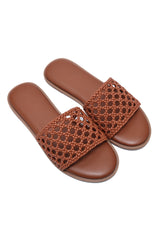 NETTED MESH CASUAL SLIDES-CAMEL