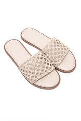 NETTED MESH CASUAL SLIDES-BEIGE