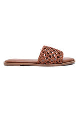 NETTED MESH CASUAL SLIDES-CAMEL