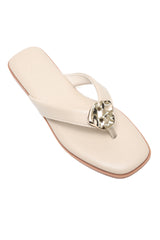 MEDALLION FLAT SLIDES-BEIGE