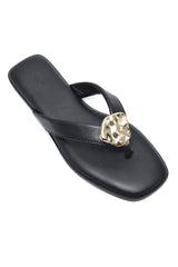 MEDALLION FLAT SLIDES-BLACK