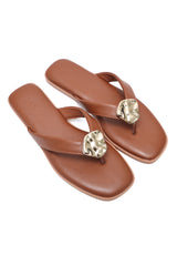 MEDALLION FLAT SLIDES-CAMEL