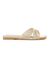 SATIN MESH CRISSCROSS SLIDE-GOLD