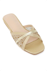 SATIN MESH CRISSCROSS SLIDE-GOLD