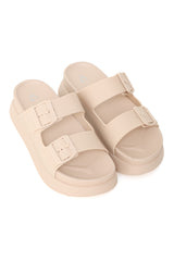 CHUNKY DOUBLE STRAP SLIDES-BEIGE