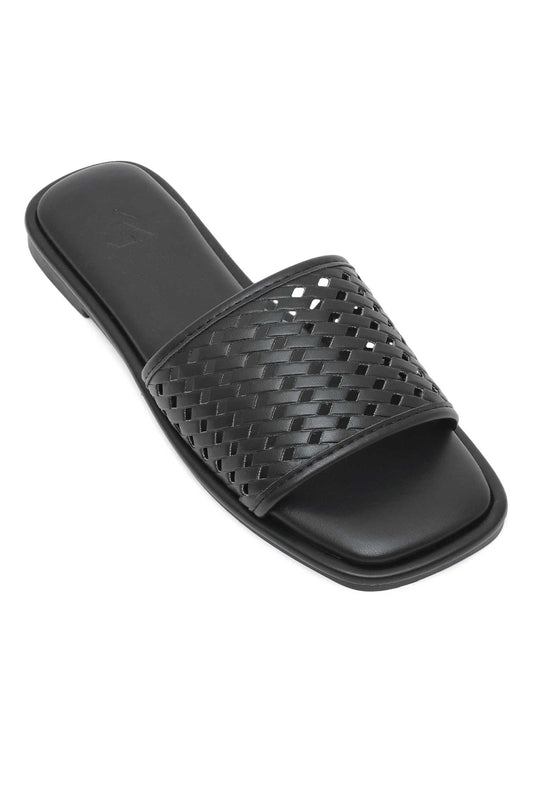 WHISPER KNIT FLAT SLIDE-BLACK