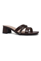 STRASS SLIDE HEEL-COFFEE