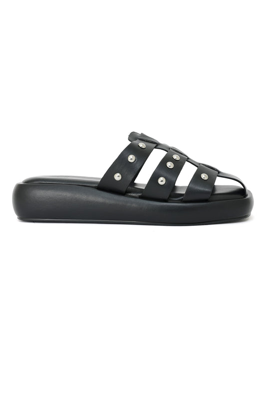 NOIR STUDDED CAGED SLIDE-BLACK