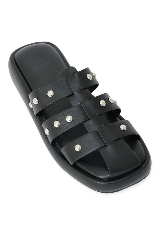 NOIR STUDDED CAGED SLIDE-BLACK