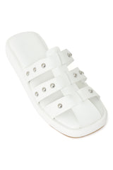 NOIR STUDDED CAGED SLIDE-WHITE