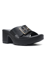CHUNKY PLATFORM BUCKLE HEEL-BLACK