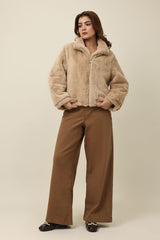 ZIPPER FUR SHORT JACKET-KHAKI