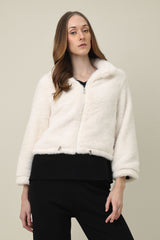 ZIPPER FUR SHORT JACKET-OFFWHITE