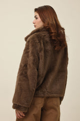 ZIPPER FUR SHORT JACKET-COFFEE