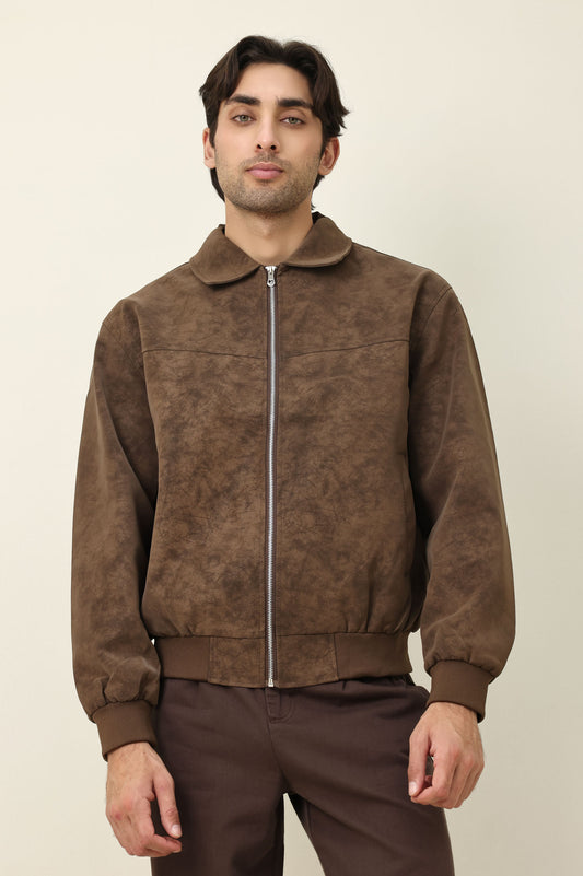 CLASSIC BROWN SUEDE JACKET-COFFEE