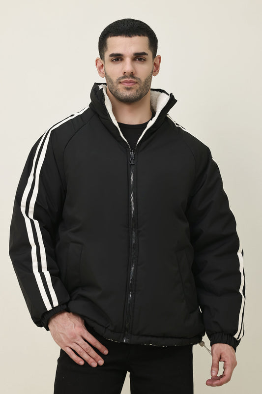 STRIPE EDGE PUFFER JACKET-BLACK