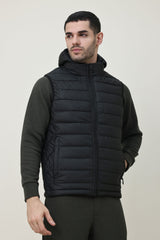 SLEEVELESS HOODED VEST-BLACK