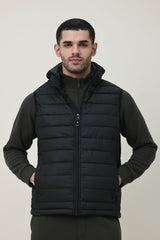 SLEEVELESS HOODED VEST-BLACK