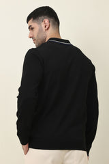 MODERN POLO KNIT PULLOVER-BLACK