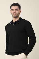 MODERN POLO KNIT PULLOVER-BLACK