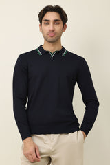 MODERN POLO KNIT PULLOVER-NAVY