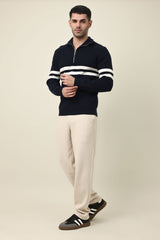 LEGACY RIBBED CREW SWEATER-NAVY