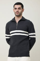 LEGACY RIBBED CREW SWEATER-GREY