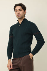 URBAN KNIT HALF ZIP SWEATER-GREEN