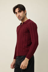 COLLAR KNITPOLO SWEATER-MAROON