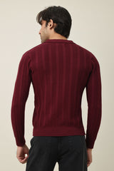 COLLAR KNITPOLO SWEATER-MAROON