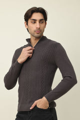 CHELSEA ZIP UP SWEATER-CHARCOAL