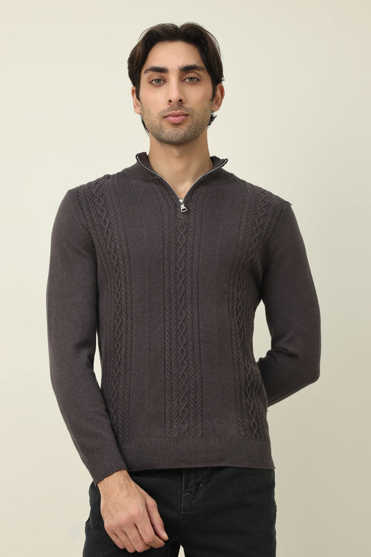 CHELSEA ZIP UP SWEATER-CHARCOAL