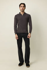 CHELSEA ZIP UP SWEATER-CHARCOAL