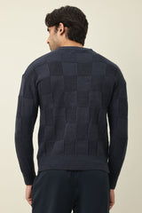 CHECKMATE PULLOVER SWEATER-BLUE