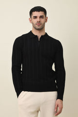 COLLAR KNITPOLO SWEATER-BLACK
