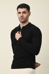 COLLAR KNITPOLO SWEATER-BLACK