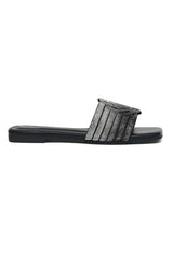 GLIMMER ROSE EMBELLISHED SLIDE-BLACK
