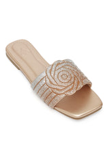 GLIMMER ROSE EMBELLISHED SLIDE-CHAMPAGNE