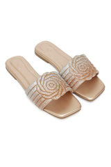 GLIMMER ROSE EMBELLISHED SLIDE-CHAMPAGNE