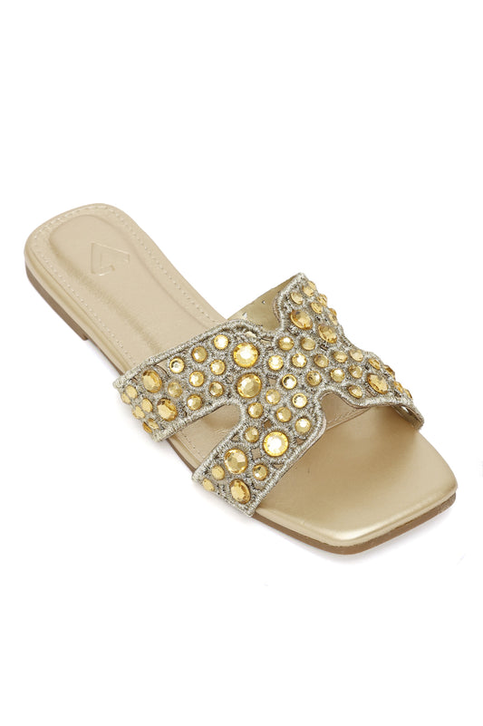 RADIANT GEM EMBELLISHED SLIDE-GOLD
