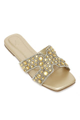 RADIANT GEM EMBELLISHED SLIDE-GOLD