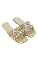 RADIANT GEM EMBELLISHED SLIDE-GOLD