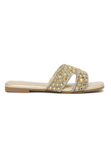 RADIANT GEM EMBELLISHED SLIDE-GOLD