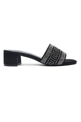 LUXE EMBELLISHED BLOCK HEEL-BLACK