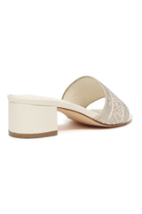 LUXE EMBELLISHED BLOCK HEEL-OFFWHITE