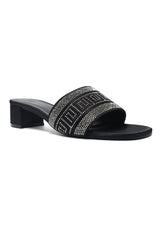 LUXE EMBELLISHED BLOCK HEEL-BLACK