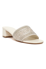 LUXE EMBELLISHED BLOCK HEEL-OFFWHITE