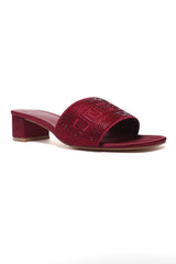 LUXE EMBELLISHED BLOCK HEEL-MAROON