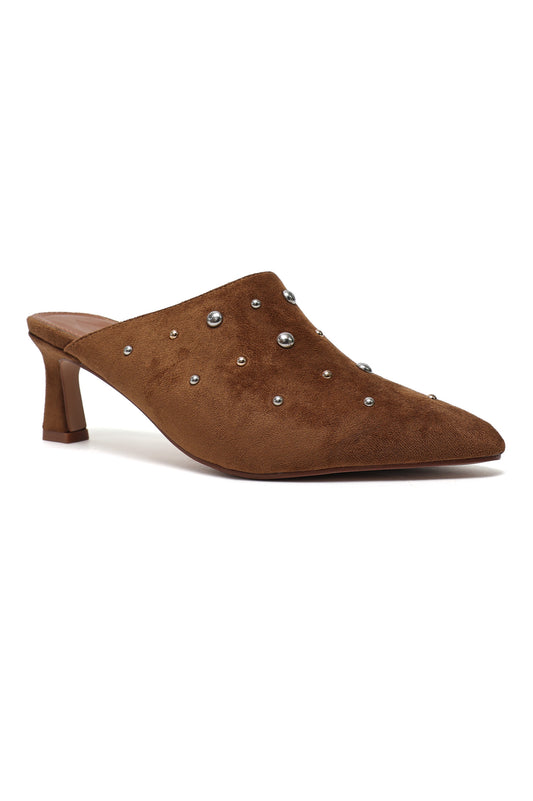CONSTELLA STUD MULE HEEL-CAMEL